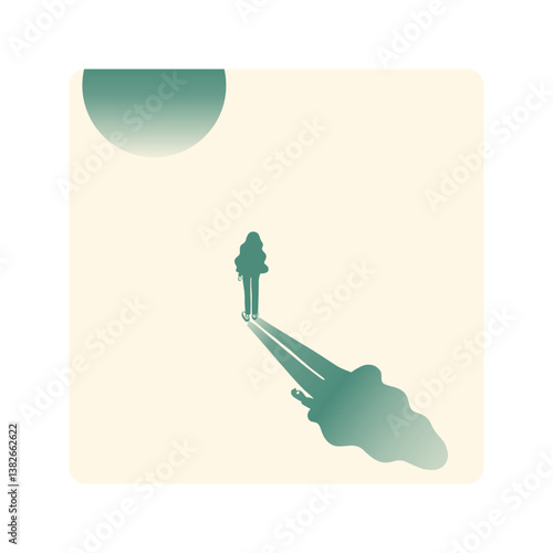 月または夕焼けを見る女性のイラスト素材_背景あり
