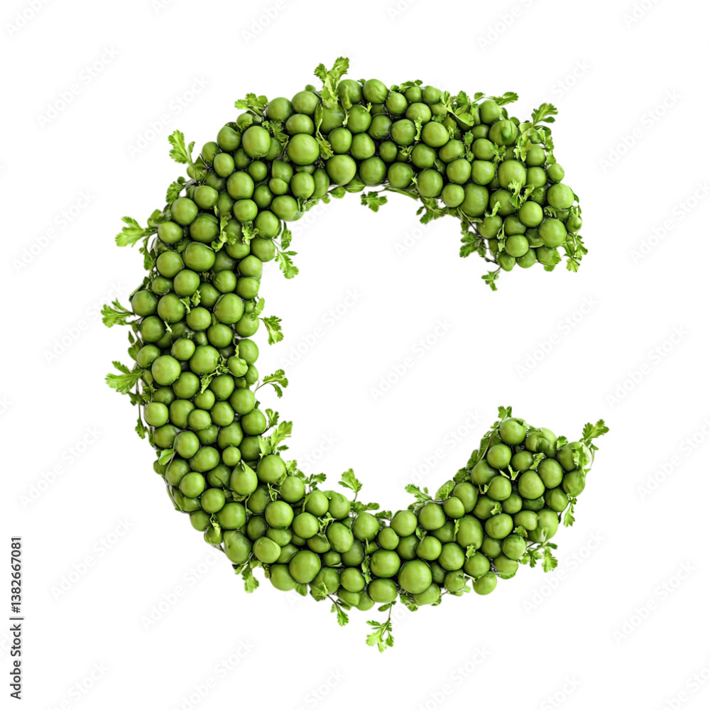 Transparent or PNG Image of 3D Rendering of a alphabet C Made From Green Peas Transparent or PNG Image of 3D Rendering of a alphabet C Made From Green Peas