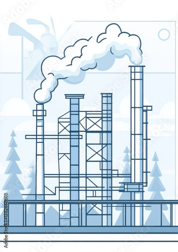 Industrial plant emission control urban environment infographic modern industry aerial viewpoint environmental awareness