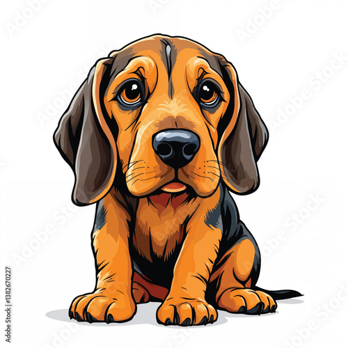 Adorable Cartoon Bloodhound Puppy Vector Illustration