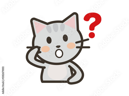 疑問に思うかわいいねこちゃんの上半身イラスト