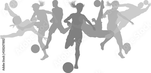 Silhouette soccer football player set. Active sports people healthy players fitness silhouettes concept.