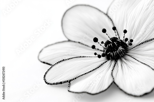 Wallpaper Mural Close-up of an intricately embroidered monochrome flower, showcasing delicate details and contrasting black and white threads. Torontodigital.ca