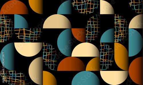 Vintage 70s color geometric seamless pattern on black background