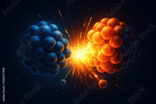 Obraz na płótnie Explosive atomic reactions and particles in futuristic scientific style w salonie