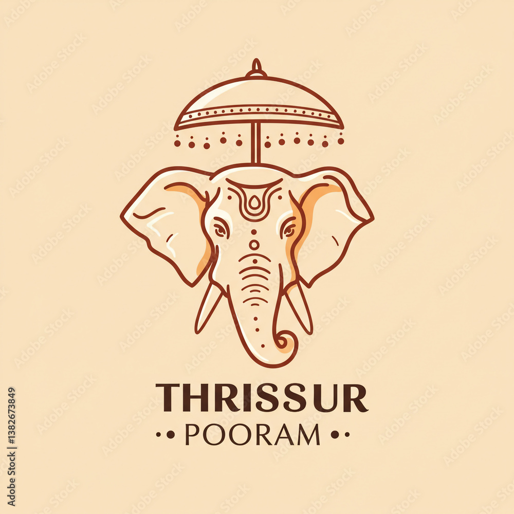 Minimalist Elephant Line Art for Thrissur Pooram