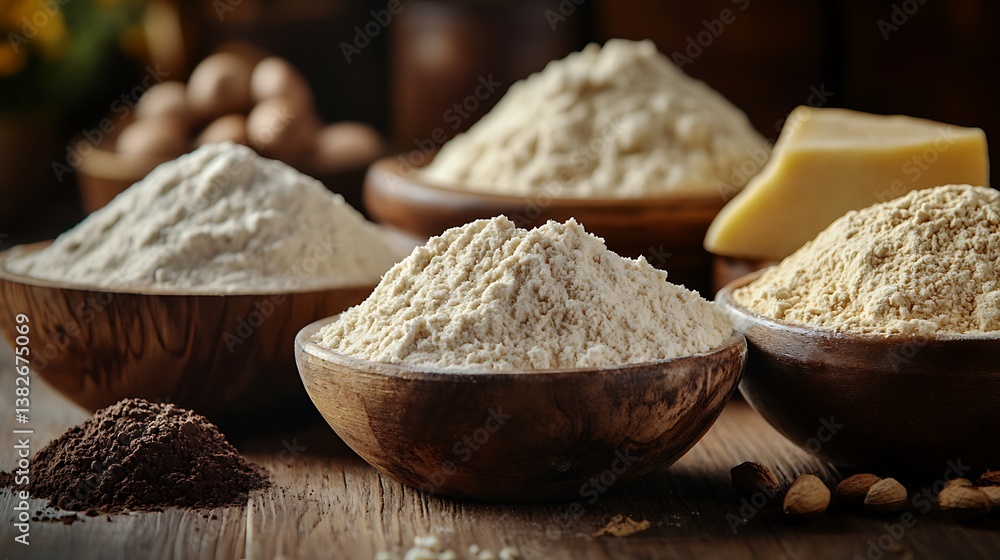 Fototapeta premium Different flours wooden containers images
