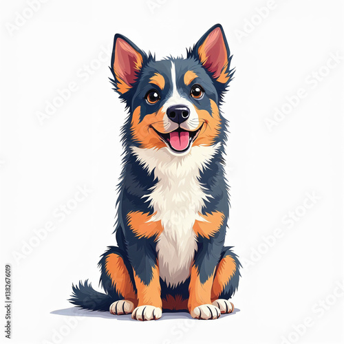 Adorable Cartoon Blue Heeler Puppy Vector Illustration