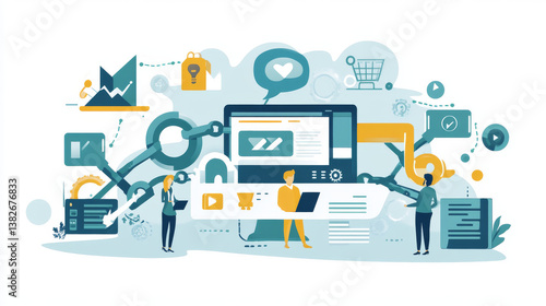 Wallpaper Mural Backlink banner. Concept of building hyperlink system, cooperation of websites, seo optimization. Vector landing page of inbound connect with isometric illustration of sites chain, computer network Torontodigital.ca