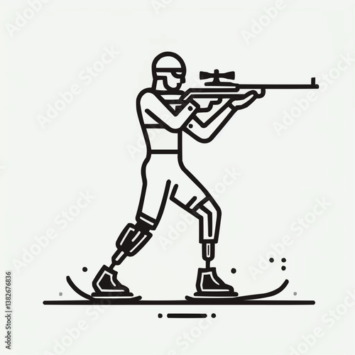 Disabled skier aiming a rifle in a focused pose while ski shooting