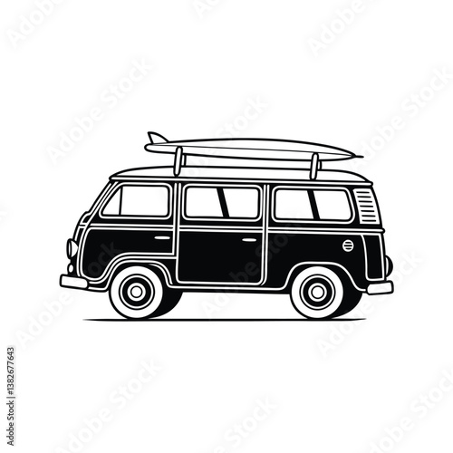 vector illustration of a car and surf boat isolated on a white background.