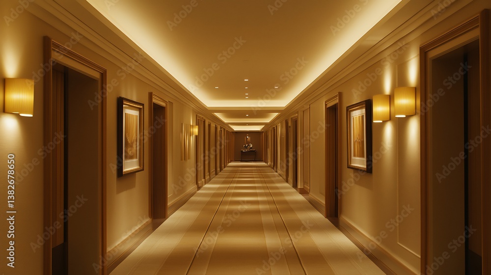 Illuminated Hotel Corridor: A Luxurious and Serene Passage Illuminated Hotel Corridor: A Luxurious and Serene Passage