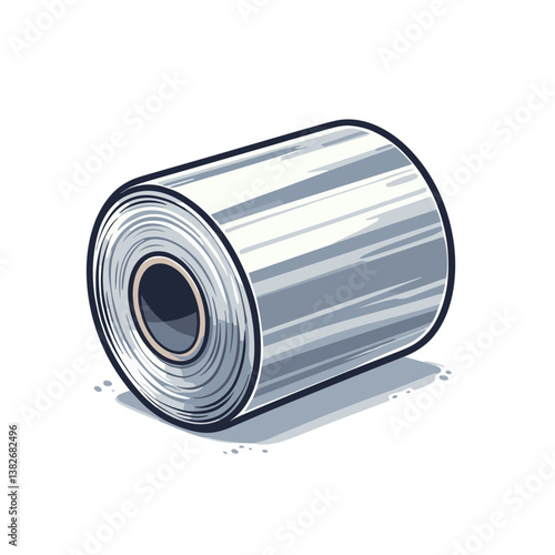 Vector illustration of metal foil roll in minimalist style. Perfect for packaging industry or kitchen supply catalogs.