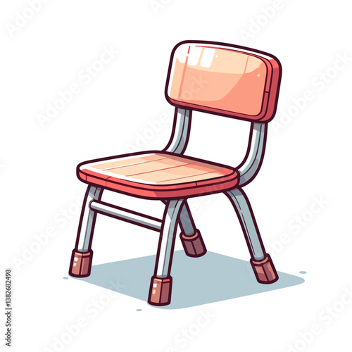 Vector illustration of small classroom chair in pink color. Perfect for educational facility materials or school furniture catalogs.
