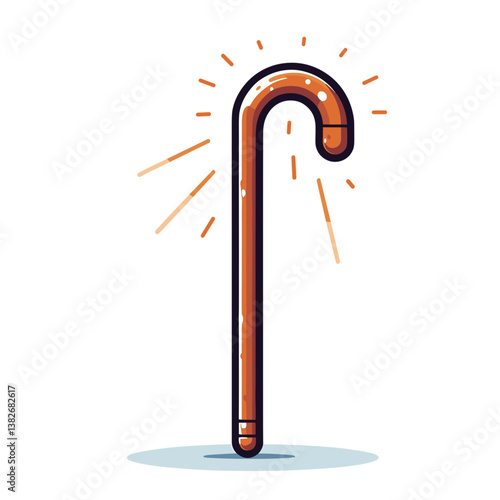 Vector illustration of wooden walking cane with glowing effect. Perfect for senior care websites, mobility aid stores, and orthopedic support businesses.