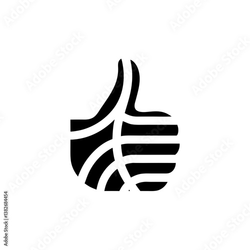 Thumbs up icon design in bold black silhouette for approval and positive feedback

