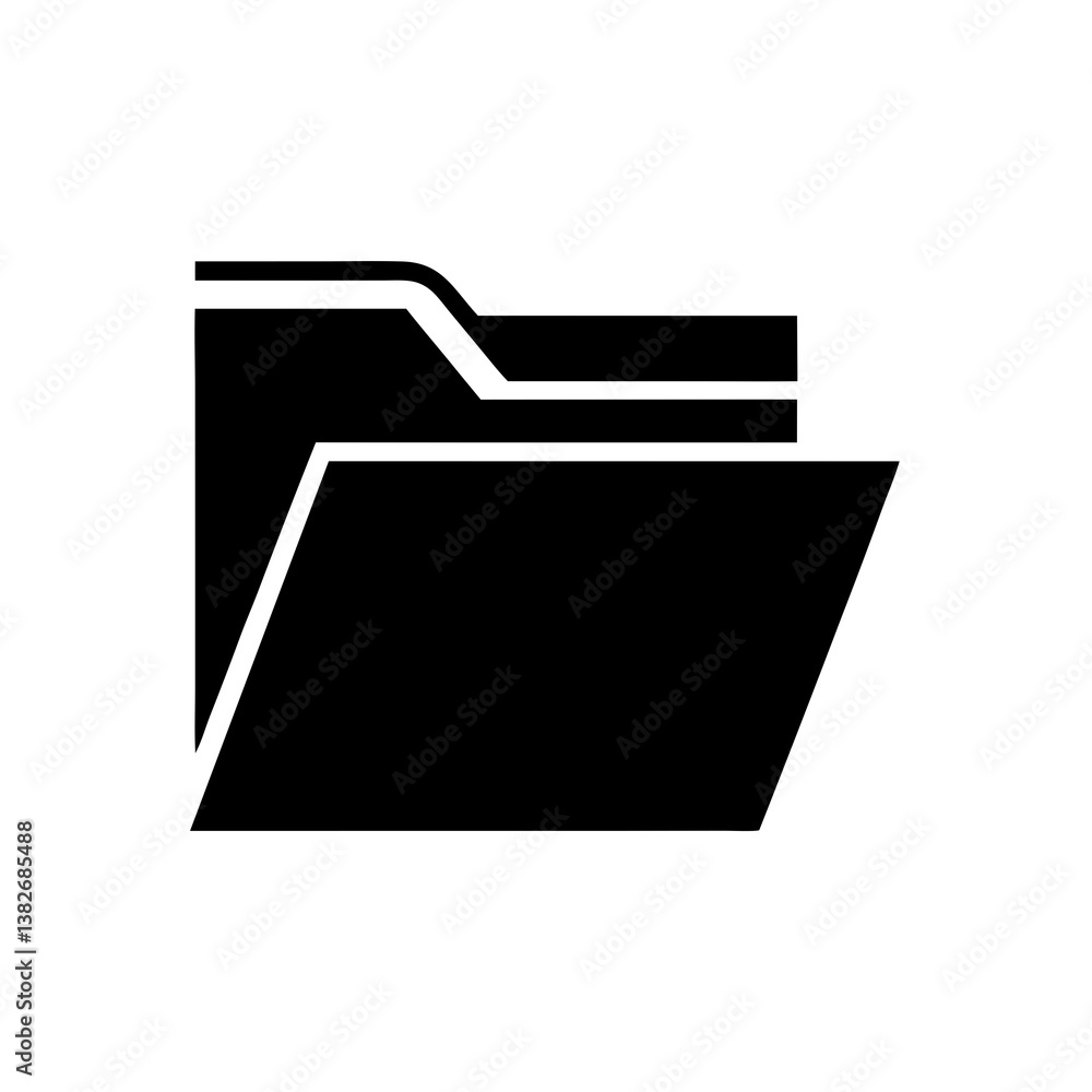 Minimal folder icon in bold black silhouette style for file storage and document management concept
Minimal folder icon in bold black silhouette style for file storage and document management concept
