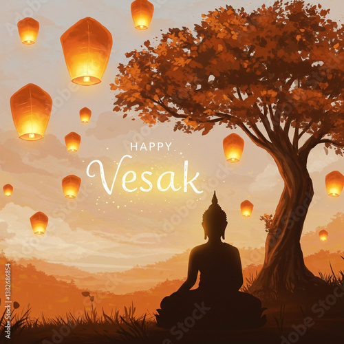 Happy Vesak Day Scene with ...