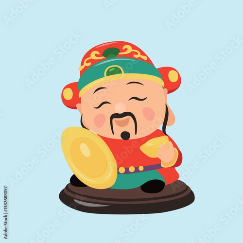  God of Wealth gives ingots to people in the New Year. Money in his hand. Chinese new year. Happy luna new year. 