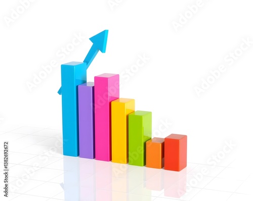 Financial Success and Market Growth - 3D Analytics Illustration, Colorful 3D Bar Chart with Upward Arrow - Business Growth Concept, Rising Graph with Increasing Trend - Economic and Sales Performance