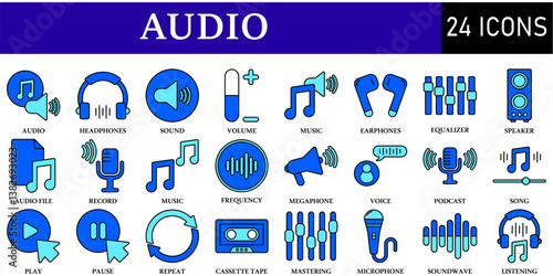 Set of Audio Icons or symbols Vector fully editable file.