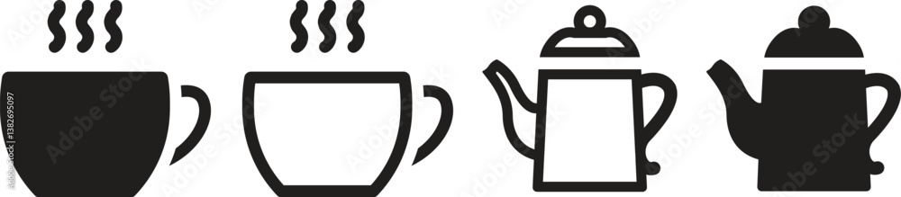 Obraz premium Coffee cup Icon vector, Coffee Line Icon, tea cup icon, teapot icon, Espresso Line icon, Hot Drink Icon Flat Graphic Design, Editable Stroke. Pixel Perfect. For Mobile and Web.
