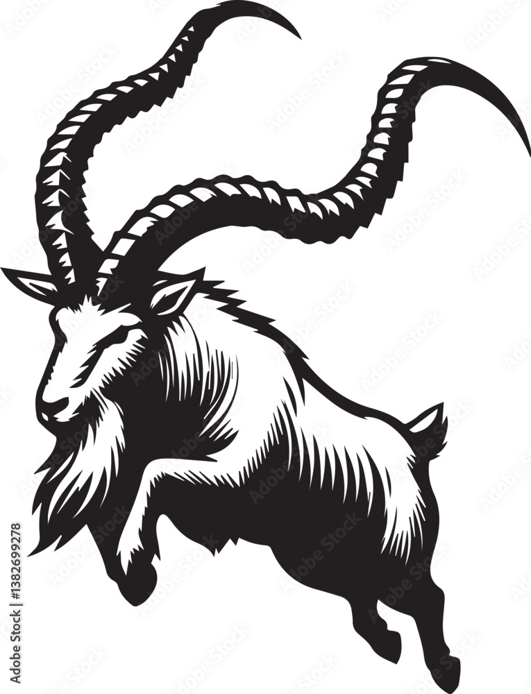 Obraz premium Markhor vector in black and white