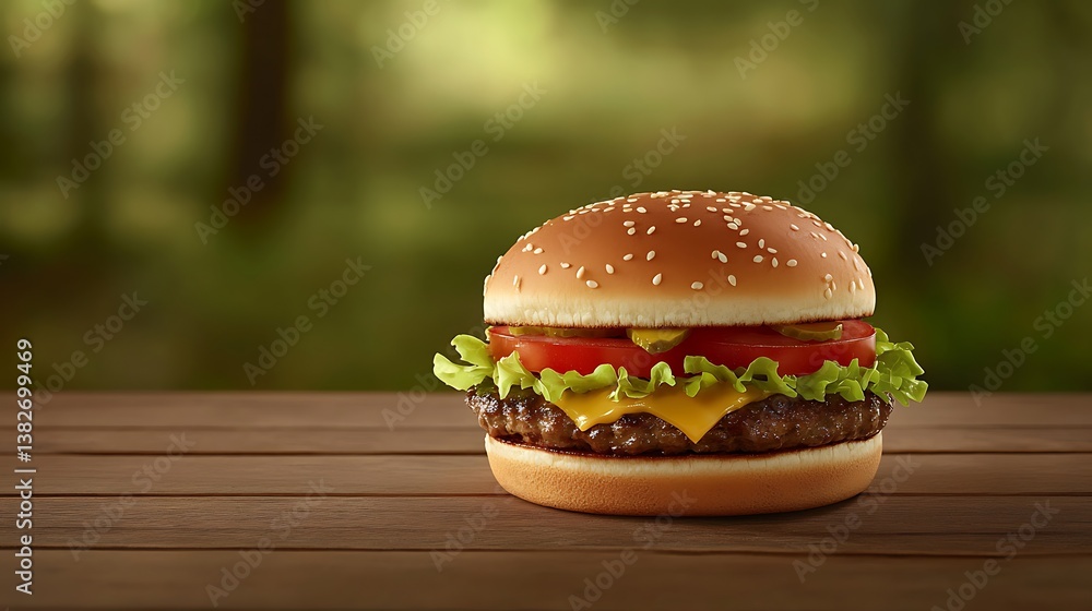 A festive National Burger Day background featuring a juicy burger with lettuce, tomato, and cheese