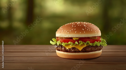 Obraz na płótnie A festive National Burger Day background featuring a juicy burger with lettuce, tomato, and cheese w salonie