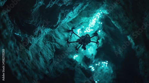 Obraz na płótnie Drone expedition unearths an otherworldly bioluminescent cave system exploration w salonie