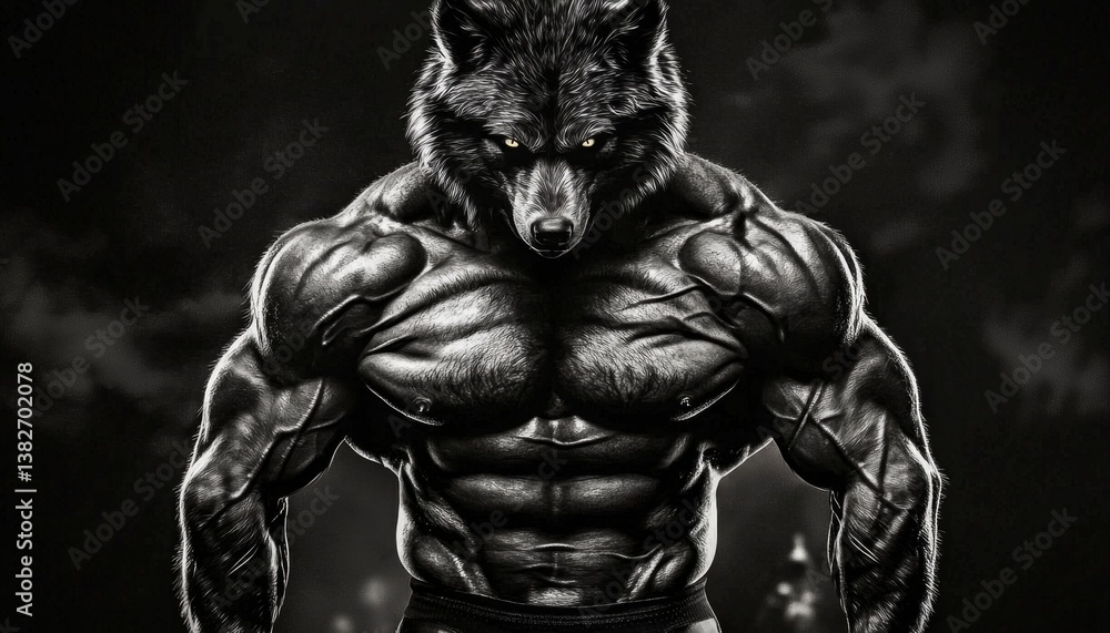 Fototapeta premium An intense gym-themed wallpaper showcasing a wolf-man.