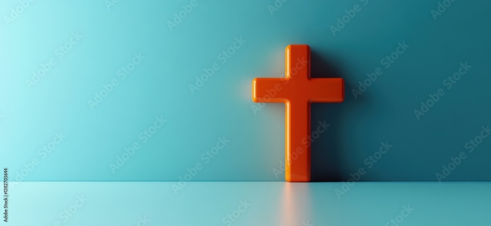 Christian symbol of an orange cross rendered in 3D against a blue background, ideal for religious and spiritual themed projects.
Christian symbol of an orange cross rendered in 3D against a blue background, ideal for religious and spiritual themed projects.
