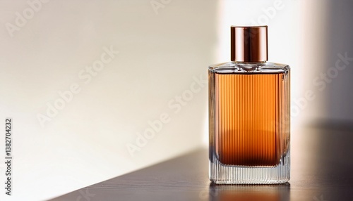 Wallpaper Mural Elegant Blank Perfume Bottle Mockup with Brown Liquid in a Warm Temperature. Perfume with White Background Isolated and Natural Daylight. Torontodigital.ca