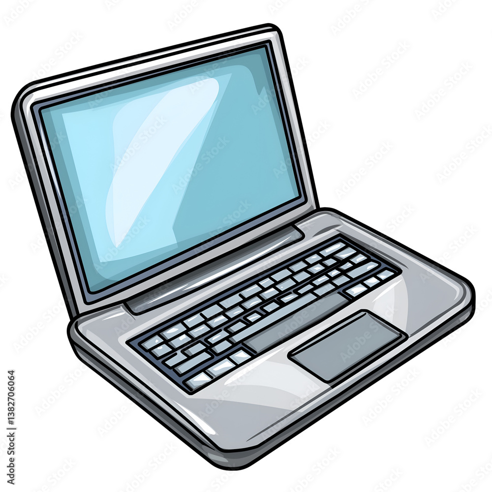 Open Laptop Illustration with Screen Display and Detailed Keyboard View, Technology and Gadgets Concept Open Laptop Illustration with Screen Display and Detailed Keyboard View, Technology and Gadgets Concept