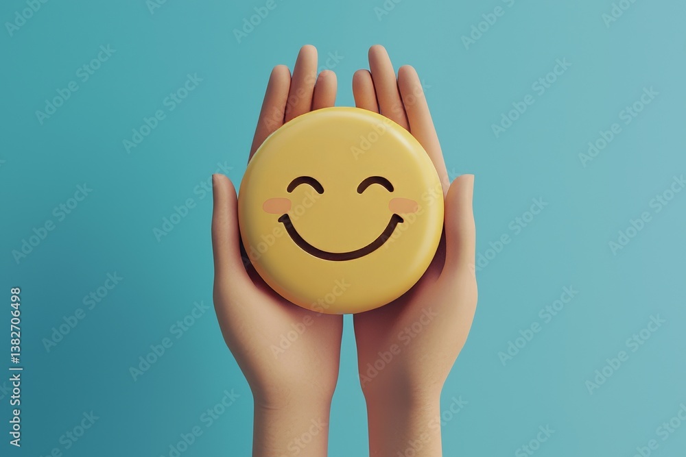 The concept of World Mental Health Day is depicted through a 3D illustration of a hand grasping a paper cutout of a smiling face, emphasizing positive thinking and mental health evaluation The concept of World Mental Health Day is depicted through a 3D illustration of a hand grasping a paper cutout of a smiling face, emphasizing positive thinking and mental health evaluation