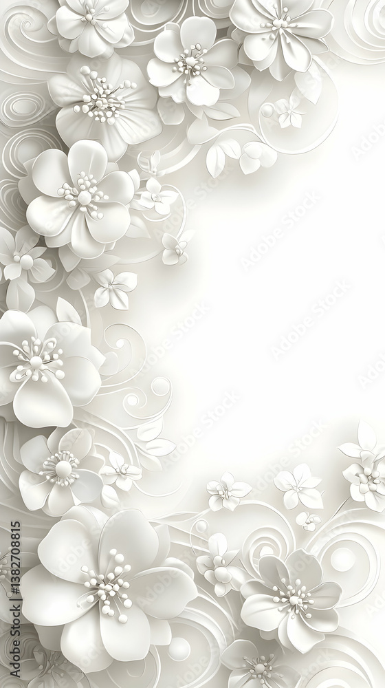 White Paper Flowers Elegant Floral Border Design White Paper Flowers Elegant Floral Border Design