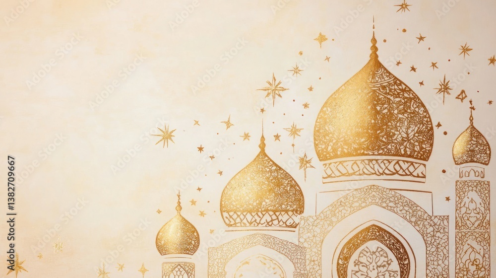 Elegant golden mosque domes with starry decorations for festive celebrations