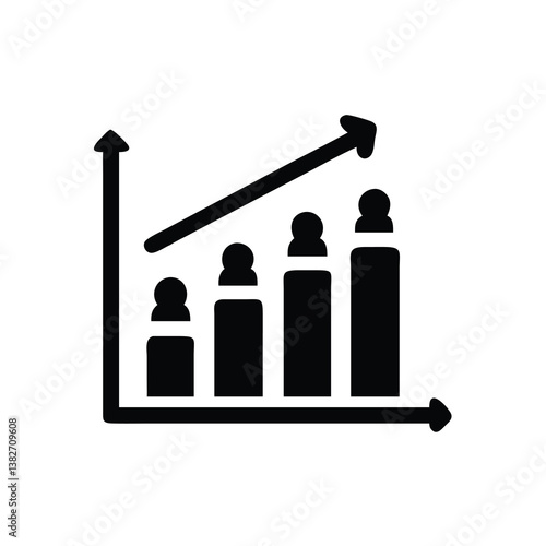 Growing customer base illustrated by a rising bar graph.