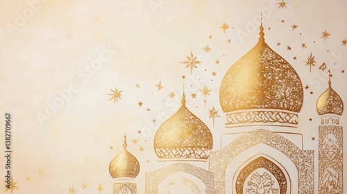 Obraz na płótnie Elegant golden mosque domes with starry decorations for festive celebrations w salonie