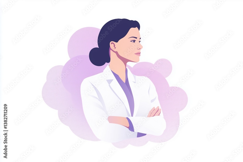 Female doctor illustration in modern flat style with folded arms and confident pose Female doctor illustration in modern flat style with folded arms and confident pose