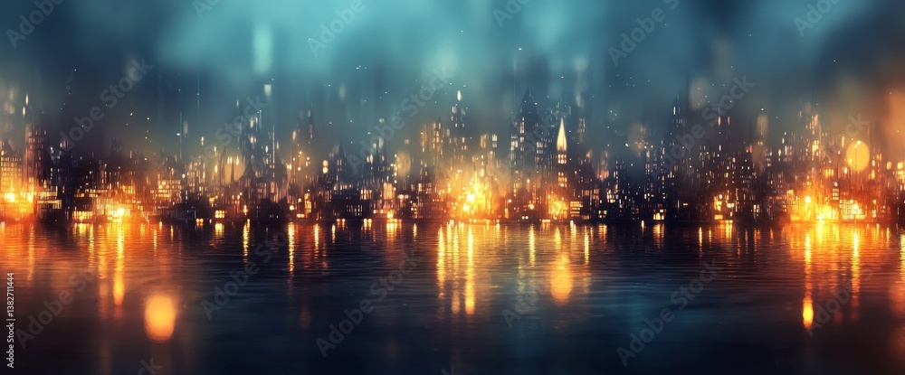 The backdrop of an urban and industrial setting is captured in a motion-blurred image with a defocused cargo dock terminal and colorful bokeh lights at sea at midnight The backdrop of an urban and industrial setting is captured in a motion-blurred image with a defocused cargo dock terminal and colorful bokeh lights at sea at midnight