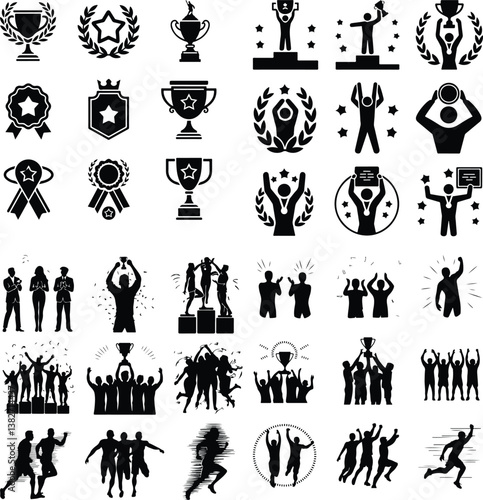 Award Icons — Monoline Series Set of winning award and prize icons, trophy reward, victory trophy signs depicting an award, Set of winning award and prize icons, trophy reward, victory trophy signs 