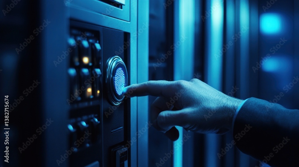 Accessing secure data center through biometric fingerprint verification scanner