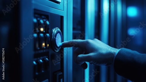 Obraz na płótnie Accessing secure data center through biometric fingerprint verification scanner w salonie