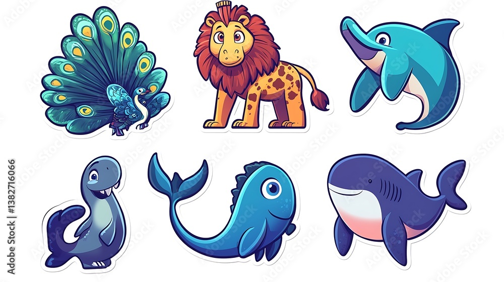 Obraz premium Cute marine jungle animals art stickers images