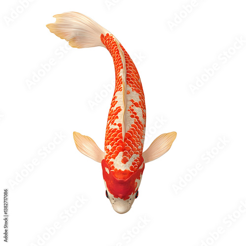Elegant Red and White Koi Fish Isolated on Transparent Background

