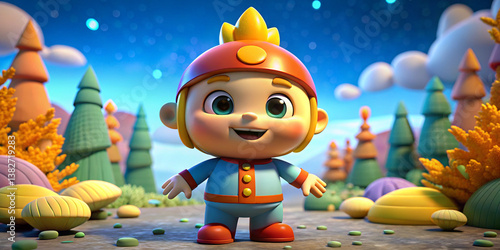 Little boy happily going to library