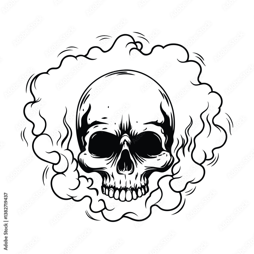 Obraz premium Skull surrounded by flames, a symbol of death and darkness.