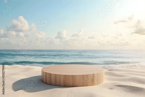 White empty podium stands on the beach