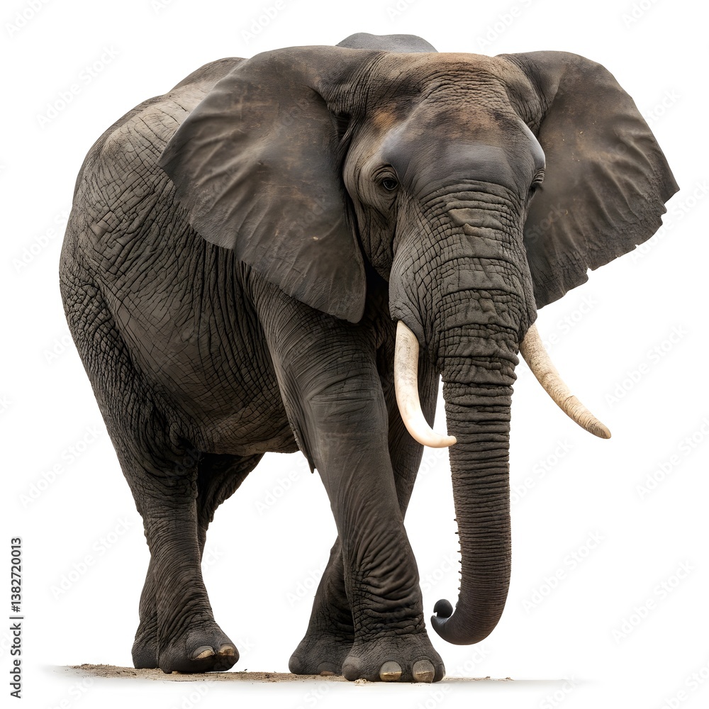 Fototapeta premium A full-body shot of an elephant standing against a plain white background.